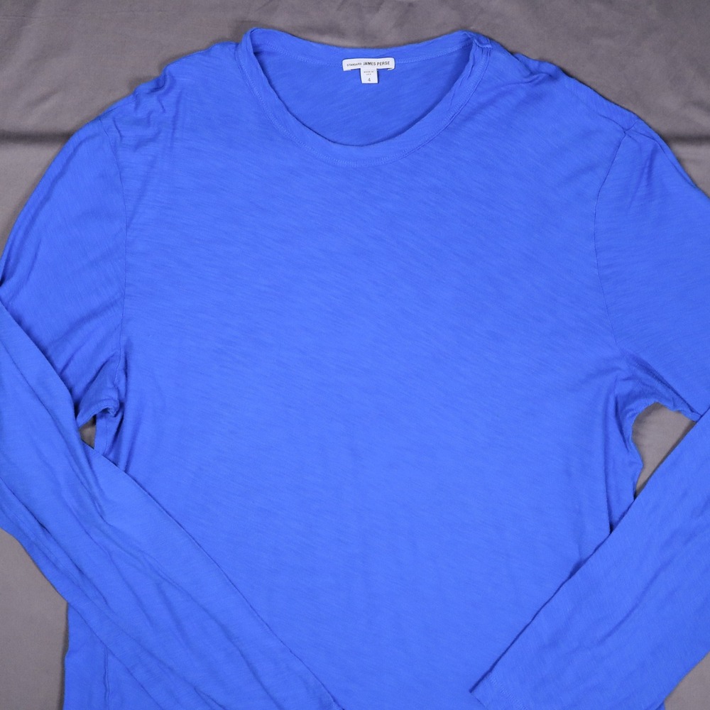 James Perse Long Sleeve T-Shirt Mens 4 Blue Slub Cotton Crew Neck MUA3514 USA - Picture 5 of 12